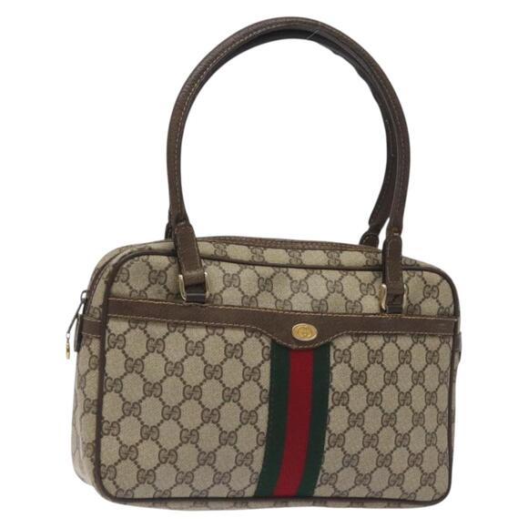 GUCCI GG Supreme Web Sherry Line Hand Bag Pvc Beige Gold Red - Picture 1 of 16